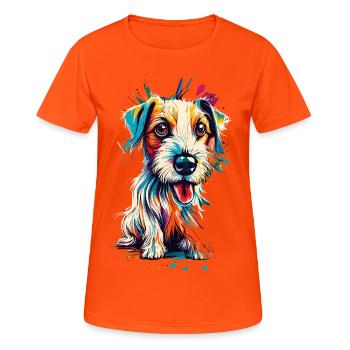 Jack Russel Terrier Farbenfroh - Jack Russel - Frauen T-Shirt atmungsaktiv - Neonorange - Vorne - AI Model Female 172 dark (172cm)