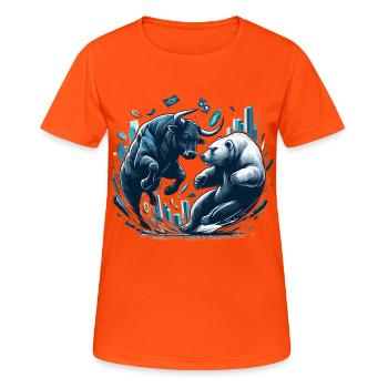 Finanzen Stier Bär Kampf Wallstreet Geschenk - Frauen T-Shirt atmungsaktiv - Neonorange - Vorne - AI Model Female 172 dark (172cm)