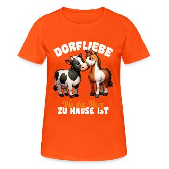 Dorfliebe Wo Das Herz Zuhause Ist – Landleben - Frauen T-Shirt atmungsaktiv - Neonorange - Vorne - AI Model Female 172 dark (172cm)