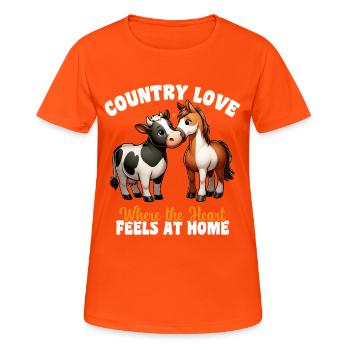 L’amour de la campagne où le cœur est à la maison, la vie à la campagne - T-shirt respirant Femme - orange néon - Devant - AI Model Female 172 dark (172cm)