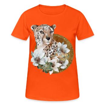 Leopard with gold and flowers - Women's Breathable T-Shirt - neon orange - Front - AI Model Female 172 dark (172cm)