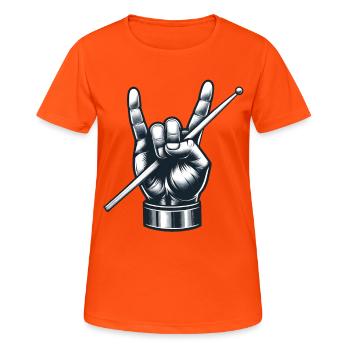 Schlagzeuger Drummer Band Metal Pose Pommesgabel - Frauen T-Shirt atmungsaktiv - Neonorange - Vorne - AI Model Female 172 dark (172cm)