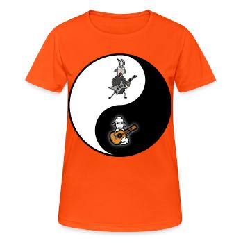 Hardrock vs Akustik Yin Yang alles im Einklang - Frauen T-Shirt atmungsaktiv - Neonorange - Vorne - AI Model Female 172 dark (172cm)
