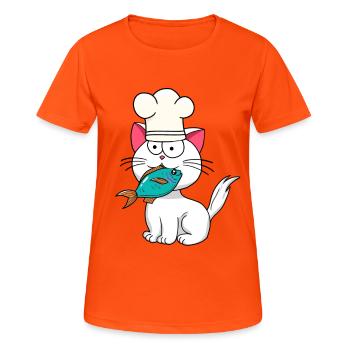 Chat, Poisson, Chef, Cuisine, Cuisinier À La Maison, Chats, Poisson - T-shirt respirant Femme - orange néon - Devant - AI Model Female 172 dark (172cm)