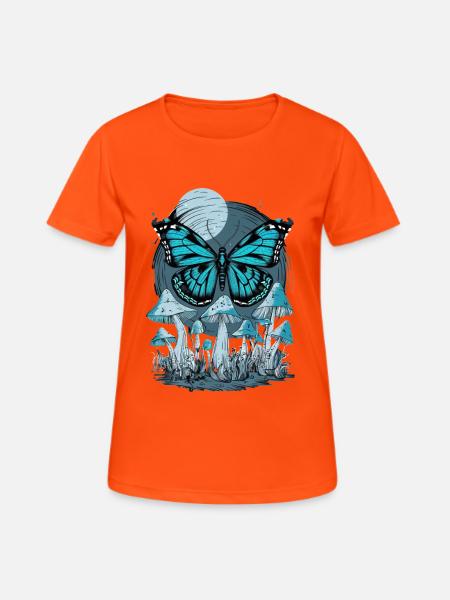 Fairycore Schmetterling Pilze Mond - Frauen T-Shirt atmungsaktiv - Neonorange