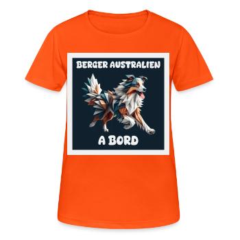 AUSTRALIAN SHEPHERD AUTOAUFKLEBER AN BORD - Frauen T-Shirt atmungsaktiv - Neonorange - Vorne - AI Model Female 172 dark (172cm)
