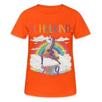 Schulkind 2024 - Next Level - Frauen T-Shirt atmungsaktiv - Neonorange - Vorne - AI Model Female 172 dark (172cm)