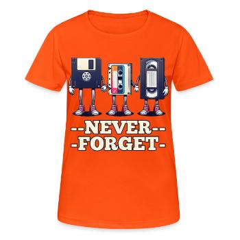Floppy Disk, Cassette, VHS - Never Forget - Women's Breathable T-Shirt - neon orange - Front - AI Model Female 172 dark (172cm)