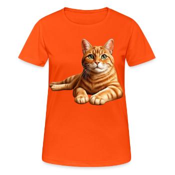Realistisches orange getigertes Katzenporträt - Frauen T-Shirt atmungsaktiv - Neonorange - Vorne - AI Model Female 172 dark (172cm)