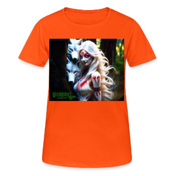 whigt wolf and mytologie girl - Frauen T-Shirt atmungsaktiv - Neonorange - Vorne - AI Model Female 172 dark (172cm)