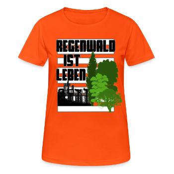Regenwald ist Leben - Frauen T-Shirt atmungsaktiv - Neonorange - Vorne - AI Model Female 172 dark (172cm)