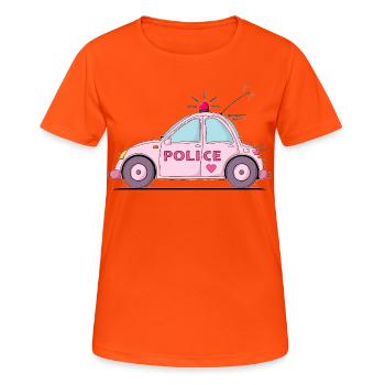 Polizeiauto Police Rosa - Frauen T-Shirt atmungsaktiv - Neonorange - Vorne - AI Model Female 172 dark (172cm)
