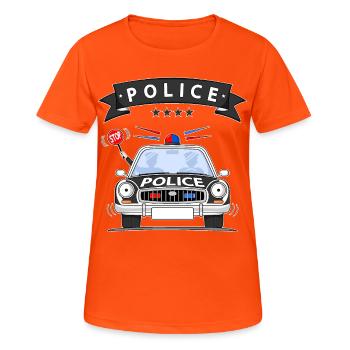 Police Polizeiauto mit Sirene schwarz - Frauen T-Shirt atmungsaktiv - Neonorange - Vorne - AI Model Female 172 dark (172cm)