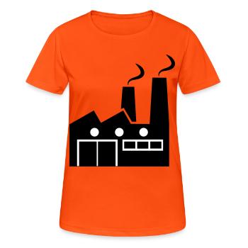 Abstrakte geometrische Linienkunst einer Fabrik - Frauen T-Shirt atmungsaktiv - Neonorange - Vorne - AI Model Female 172 dark (172cm)
