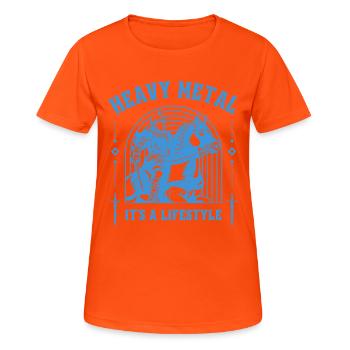 Heavy Metal – Ritter & Pferd Lifestyle-Design - Frauen T-Shirt atmungsaktiv - Neonorange - Vorne - AI Model Female 172 dark (172cm)