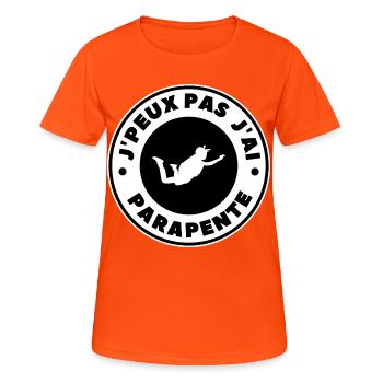 Ich kann nicht, ich bin mit dem Gleitschirm geflogen - Frauen T-Shirt atmungsaktiv - Neonorange - Vorne - AI Model Female 172 dark (172cm)