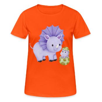 Dinosaurier Mama mit Kind - Frauen T-Shirt atmungsaktiv - Neonorange - Vorne - AI Model Female 172 dark (172cm)