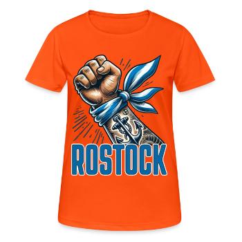 Rostock Fan Blau Weiss - Frauen T-Shirt atmungsaktiv - Neonorange - Vorne - AI Model Female 172 dark (172cm)