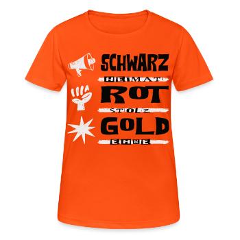 Schwarz Rot Gold - Frauen T-Shirt atmungsaktiv - Neonorange - Vorne - AI Model Female 172 dark (172cm)