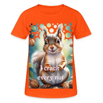 Schlaues Eichhörnchen Ich knacke jede Nuss - Frauen T-Shirt atmungsaktiv - Neonorange - Vorne - AI Model Female 172 dark (172cm)