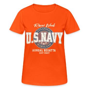 Design U.S. Navy Annapolis Regatta - Frauen T-Shirt atmungsaktiv - Neonorange - Vorne - AI Model Female 172 dark (172cm)