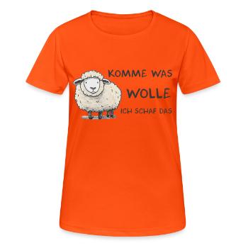 Komme was wolle ich Schaf das Schaf Wolle - Frauen T-Shirt atmungsaktiv - Neonorange - Vorne - AI Model Female 172 dark (172cm)
