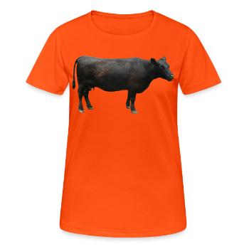 Rind schwarz - Frauen T-Shirt atmungsaktiv - Neonorange - Vorne - AI Model Female 172 dark (172cm)