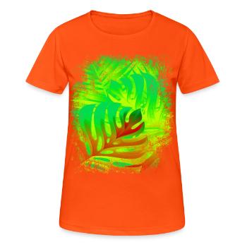 Sensation estivale feuilles aux couleurs de l’été - T-shirt respirant Femme - orange néon - Devant - AI Model Female 172 dark (172cm)