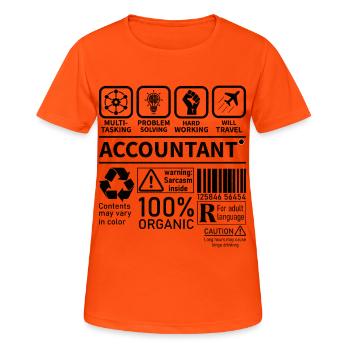 Comptable Multi tâche Résolution de problèmes Travail acharné - T-shirt respirant Femme - orange néon - Devant - AI Model Female 172 dark (172cm)