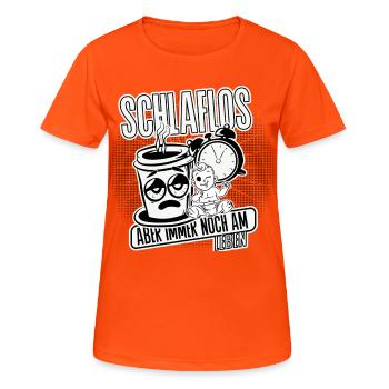 Schlaflos, aber noch am Leben. Mom Life - Frauen T-Shirt atmungsaktiv - Neonorange - Vorne - AI Model Female 172 dark (172cm)
