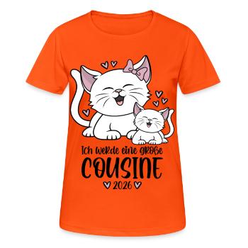 Große Cousine 2026 Kätzchen Katze Katzen Kinder - Frauen T-Shirt atmungsaktiv - Neonorange - Vorne - AI Model Female 172 dark (172cm)
