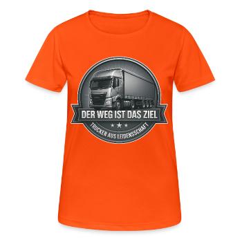 Design du véhicule avec slogan et motif de camion - T-shirt respirant Femme - orange néon - Devant - AI Model Female 172 dark (172cm)