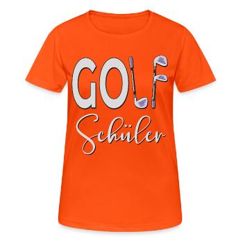 GOLFSCHÜLER HOBBY GOLFEN - Frauen T-Shirt atmungsaktiv - Neonorange - Vorne - AI Model Female 172 dark (172cm)