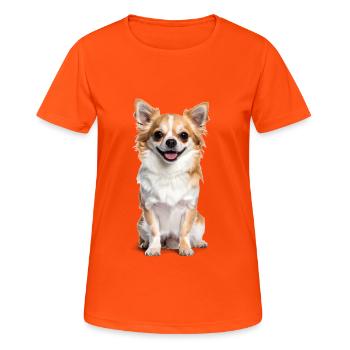 Chihuahua moelleux – petit, moelleux et plein d’amour ! - T-shirt respirant Femme - orange néon - Devant - AI Model Female 172 dark (172cm)