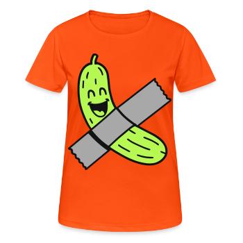 Gurke mit Tape - Frauen T-Shirt atmungsaktiv - Neonorange - Vorne - AI Model Female 172 dark (172cm)
