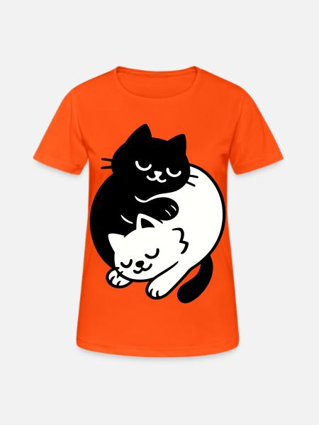 Ying-Yang Cats #2 - Women's Breathable T-Shirt - neon orange