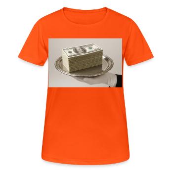Stapel Geldscheine auf einem silbernen Tablett - Frauen T-Shirt atmungsaktiv - Neonorange - Vorne - AI Model Female 172 dark (172cm)