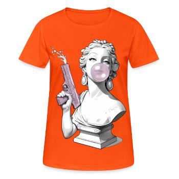 🗽 Rebellische Venus - Frauen T-Shirt atmungsaktiv - Neonorange - Vorne - AI Model Female 172 dark (172cm)