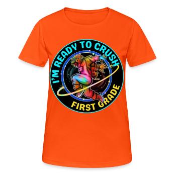 ICH BIN BEREIT, DIE ERSTE KLASSE ZU VERNICHTEN - Frauen T-Shirt atmungsaktiv - Neonorange - Vorne - AI Model Female 172 dark (172cm)