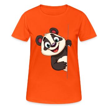 Cute panda looking out: Cartoon animal design - Women's Breathable T-Shirt - neon orange - Front - AI Model Female 172 dark (172cm)