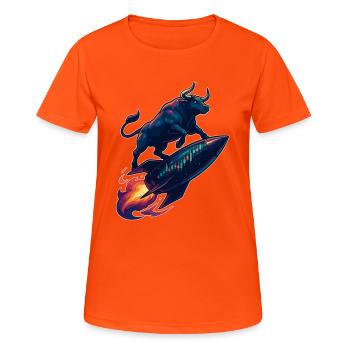 Stock Bull Bull Chart Profit Rocket Gift - T-shirt respirant Femme - orange néon - Devant - AI Model Female 172 dark (172cm)