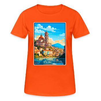 Coimbra Portugal Küstenstadtbild Kunstwerk - Frauen T-Shirt atmungsaktiv - Neonorange - Vorne - AI Model Female 172 dark (172cm)