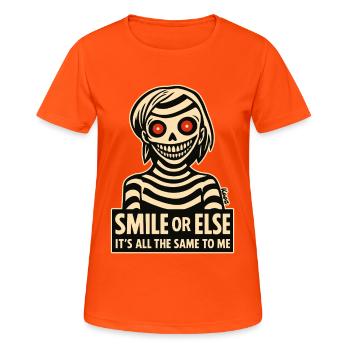 Skeletal smile with message - Women's Breathable T-Shirt - neon orange - Front - AI Model Female 172 dark (172cm)