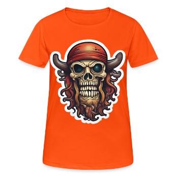 Piratenschädel mit heroischer Chimäre - Frauen T-Shirt atmungsaktiv - Neonorange - Vorne - AI Model Female 172 dark (172cm)