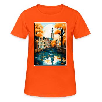 Gouda, paysage urbain de voyage vintage aux Pays-Bas - T-shirt respirant Femme - orange néon - Devant - AI Model Female 172 dark (172cm)