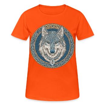 Nordische Wolf Mythologie - Frauen T-Shirt atmungsaktiv - Neonorange - Vorne - AI Model Female 172 dark (172cm)
