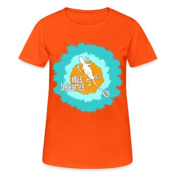 Baleares Gecko Illustration - Frauen T-Shirt atmungsaktiv - Neonorange - Vorne - AI Model Female 172 dark (172cm)