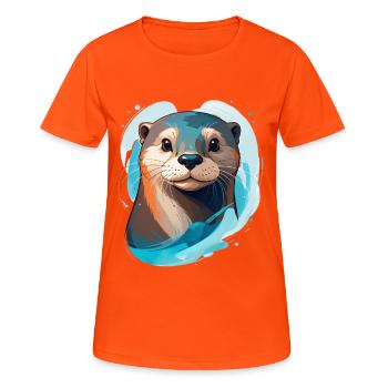 Otter im modernen Cartoon-Stil - Frauen T-Shirt atmungsaktiv - Neonorange - Vorne - AI Model Female 172 dark (172cm)