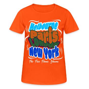 Maillot de tennis Melbourne, Londres, Paris, New York - T-shirt respirant Femme - orange néon - Devant - AI Model Female 172 dark (172cm)
