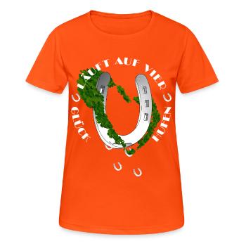 Naturinspiriertes Hufeisen mit Klee - Frauen T-Shirt atmungsaktiv - Neonorange - Vorne - AI Model Female 172 dark (172cm)